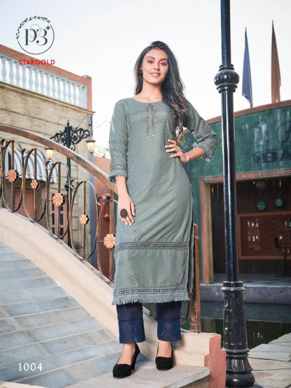 P3+ Star Gold Rayon Designer Kurti With Bottom Collection